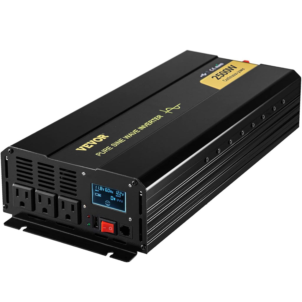 2500 Watt Pure Sine Wave Power Inverter, DC 12V to AC 120V, with USB Port and Remote Controller G627
