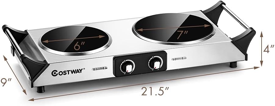 Silver Electric Double Burner Hot Plate with Handles V2034