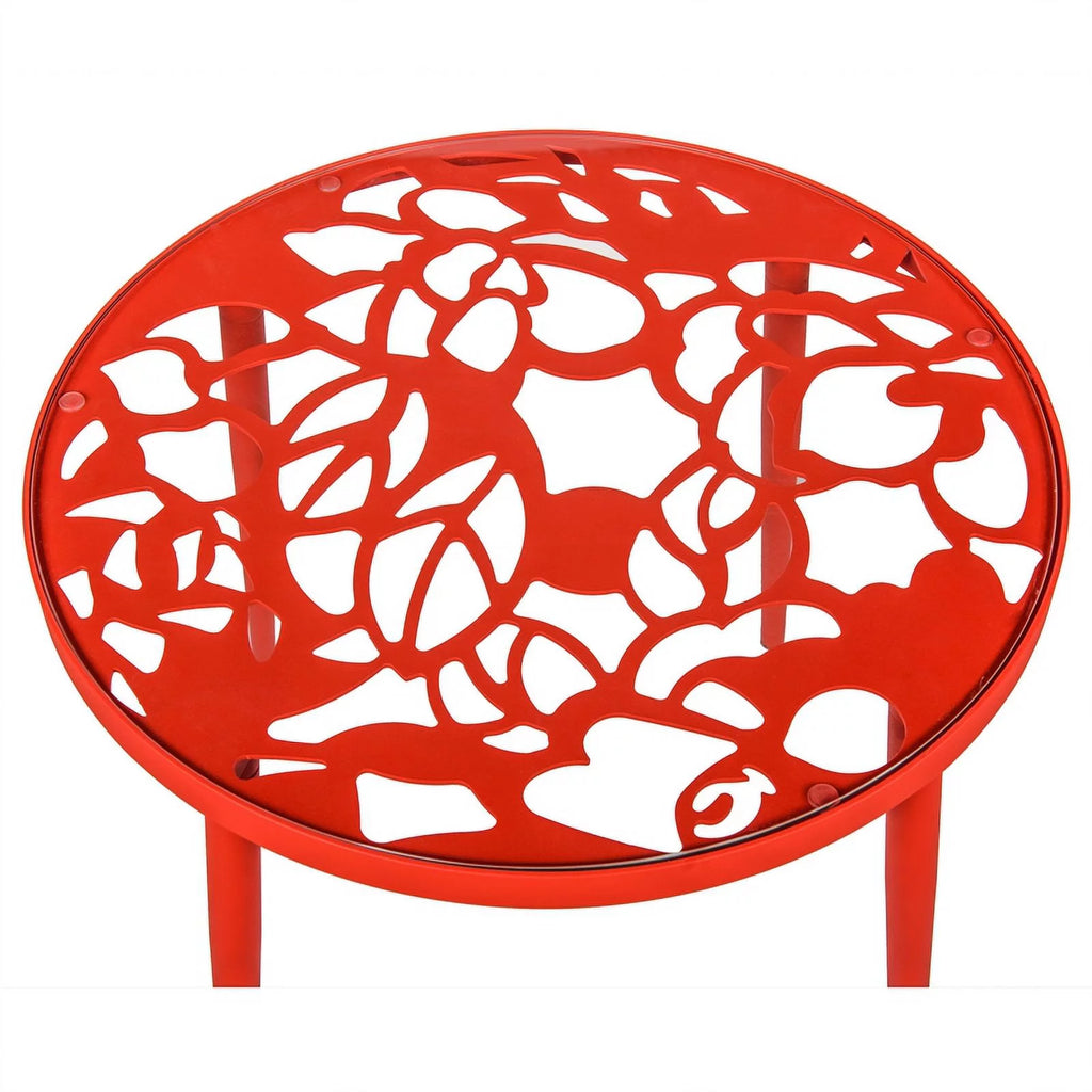 Red Glass Top Aluminum Base End Table Set of 2 B754