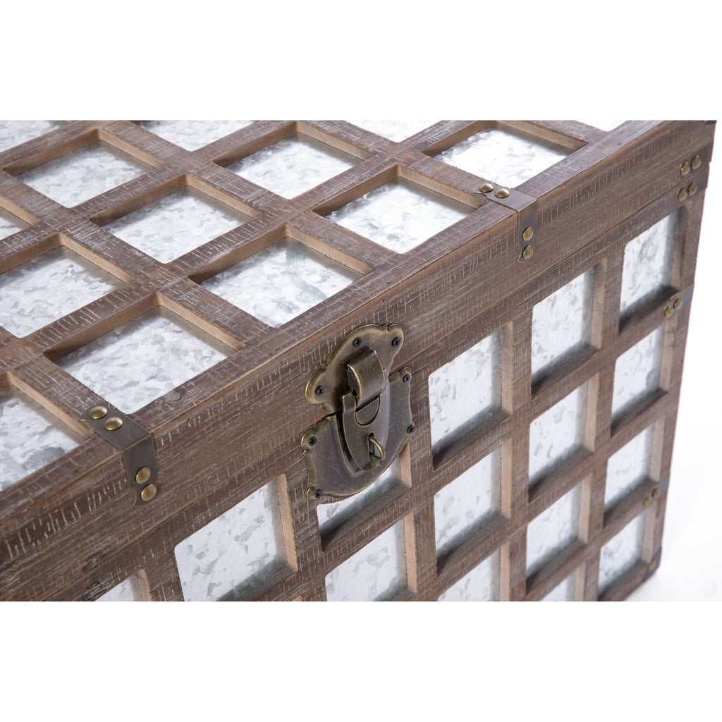 Wooden Rectangle Galvanized Metal Lined Storage Trunk L7535