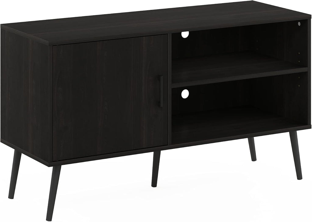 Espresso TV Stand with Wood Legs, One Cabinet Two Shelves F322890