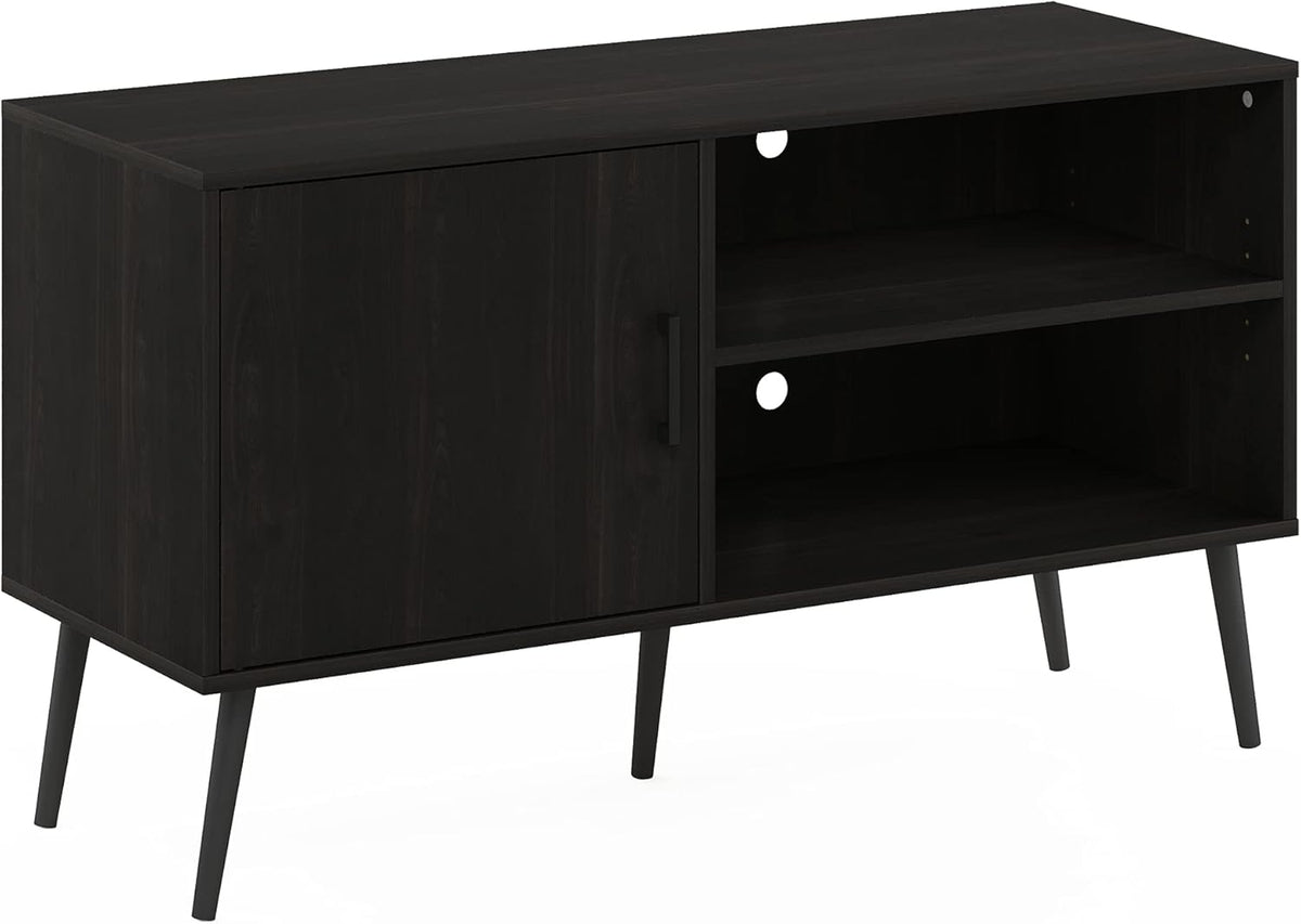 Espresso TV Stand with Wood Legs, One Cabinet Two Shelves F322890