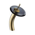 Gold Single Lever Vessel Bathroom Faucet with Clear Glass Disk L4553