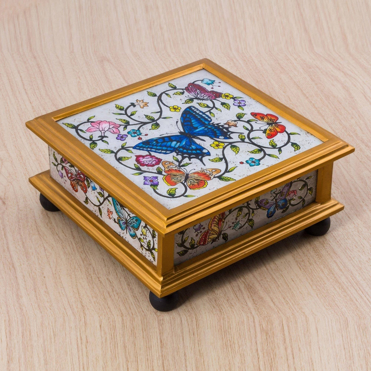 Ivory Reverse Painted Glass Decorative Box C45845