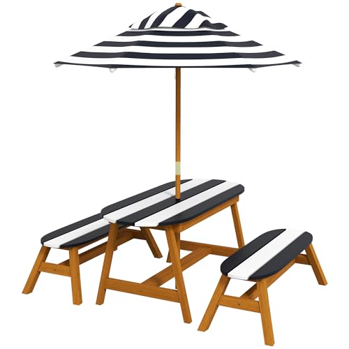 Wooden Kids Table and Benches Set with Umbrella J565713