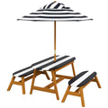 Wooden Kids Table and Benches Set with Umbrella J565713