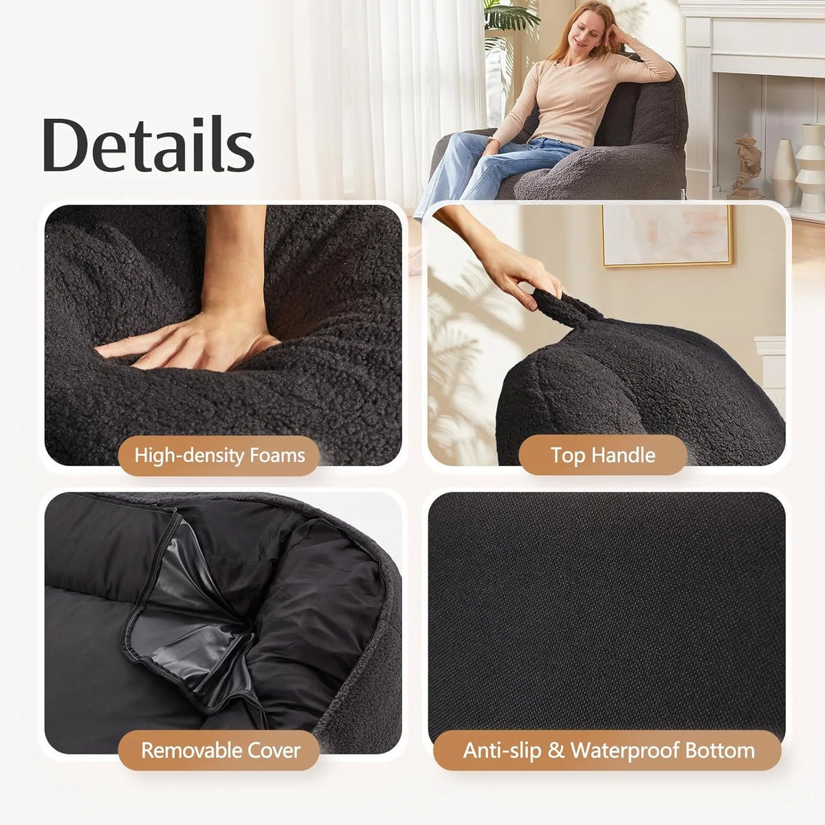 Lazy Sofa Beanbag Chair with High Density Foam Filling J83647