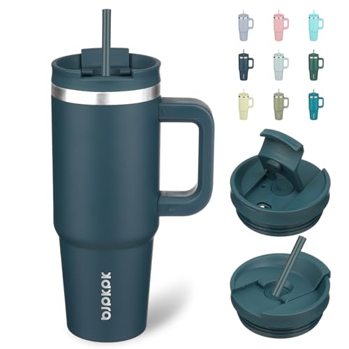30 oz Stainless Steel Insulated Tumbler with Handle and Straw E6985