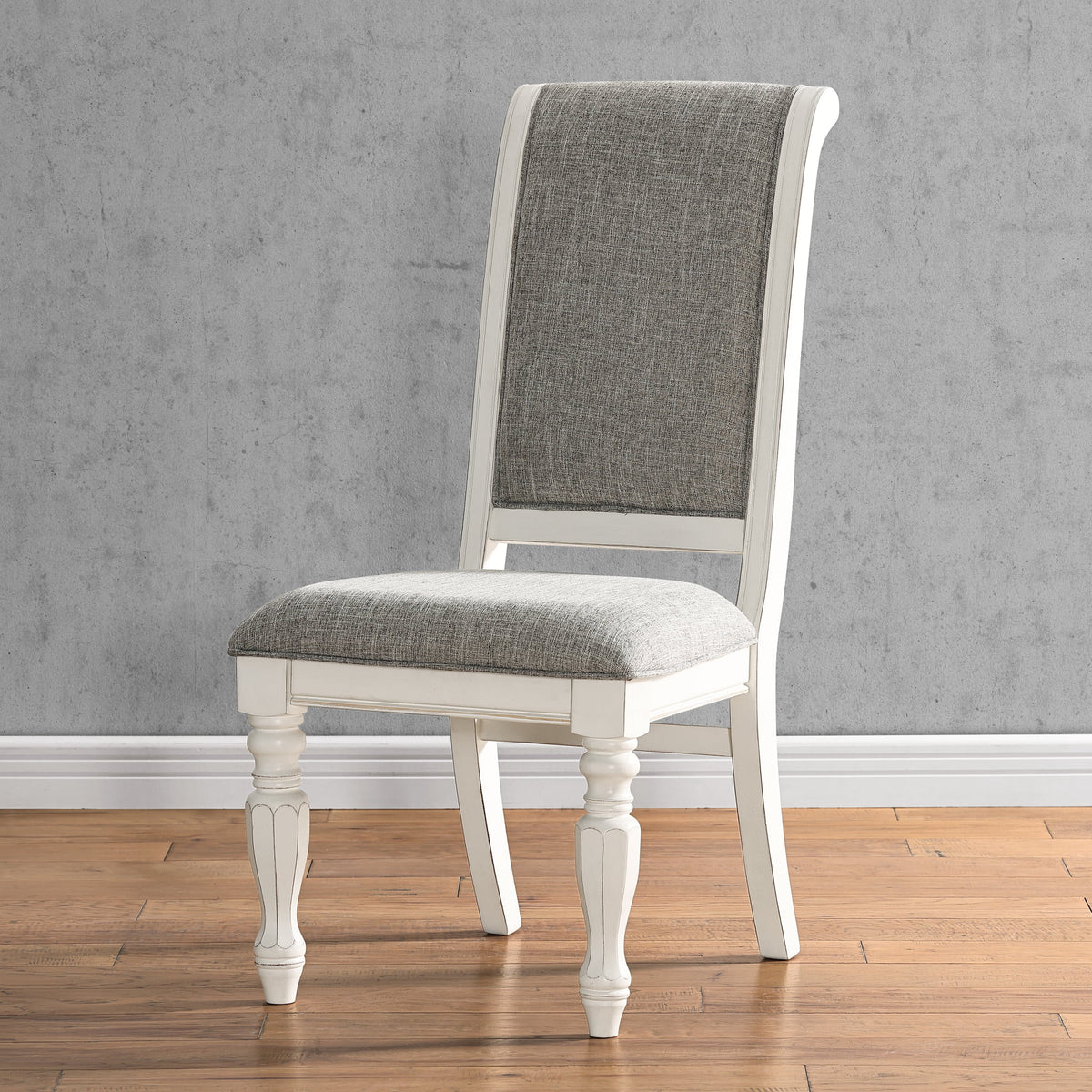 Antique White Solid Wood Upholstered Dining Chairs, Set of 2 L60768
