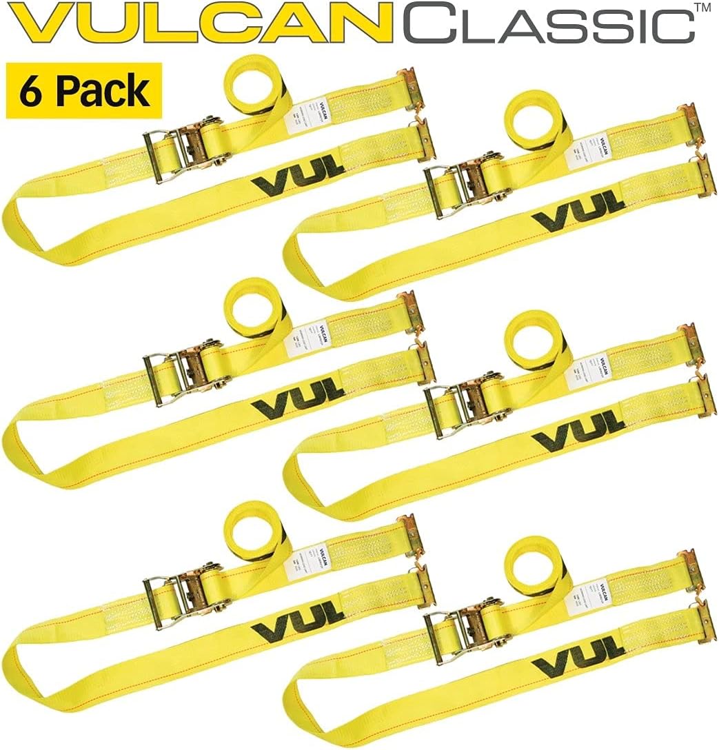 Ratchet Strap for E Track, 12 Foot, 6 Pack, Yellow, 1,333 Pound Safe Working Load D4151
