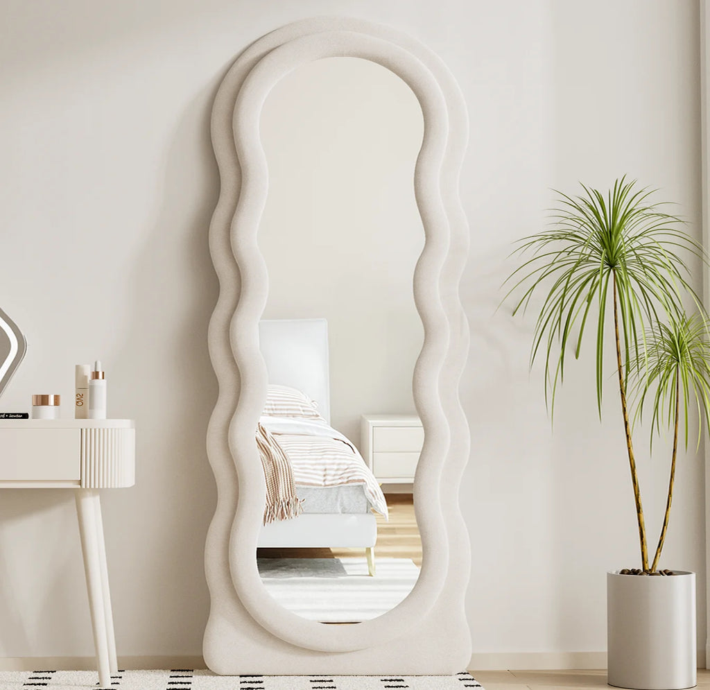 63"x24" Wavy Full Length Mirror with Stand White X943764