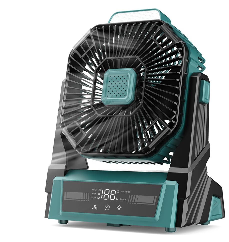 Portable Camping Fan with Lights, 20000mAh Rechargeable Battery, 3 Speeds, Black W8114