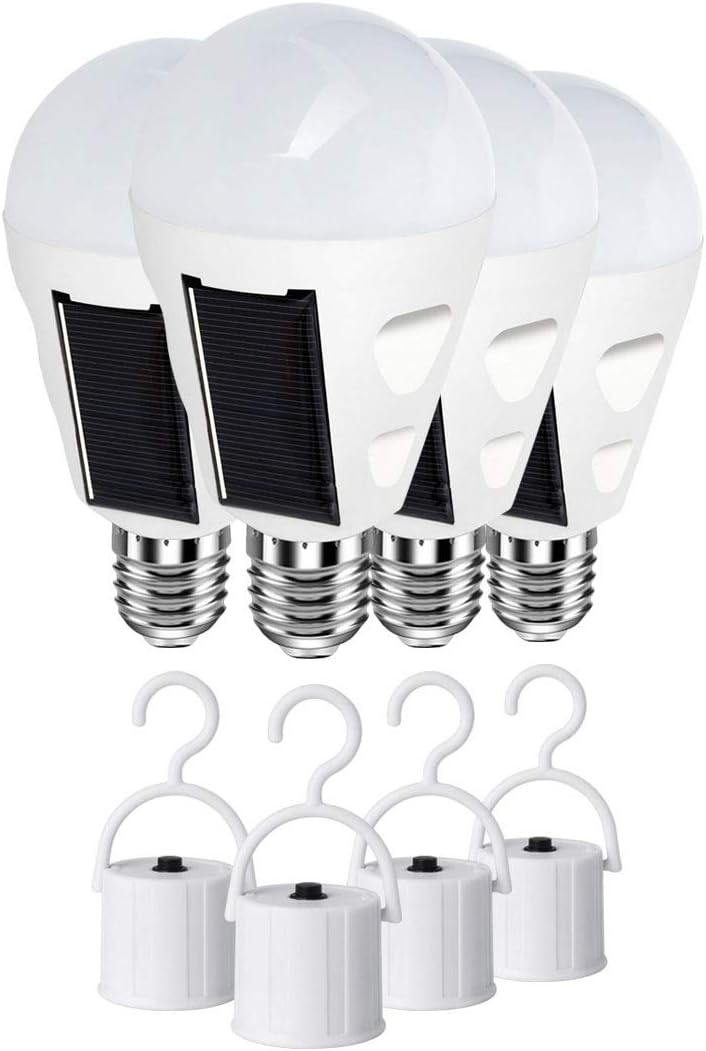 4 Pack LED Solar Rechargeable Emergency Light Bulbs, E26/E27 7W 6000k O618633