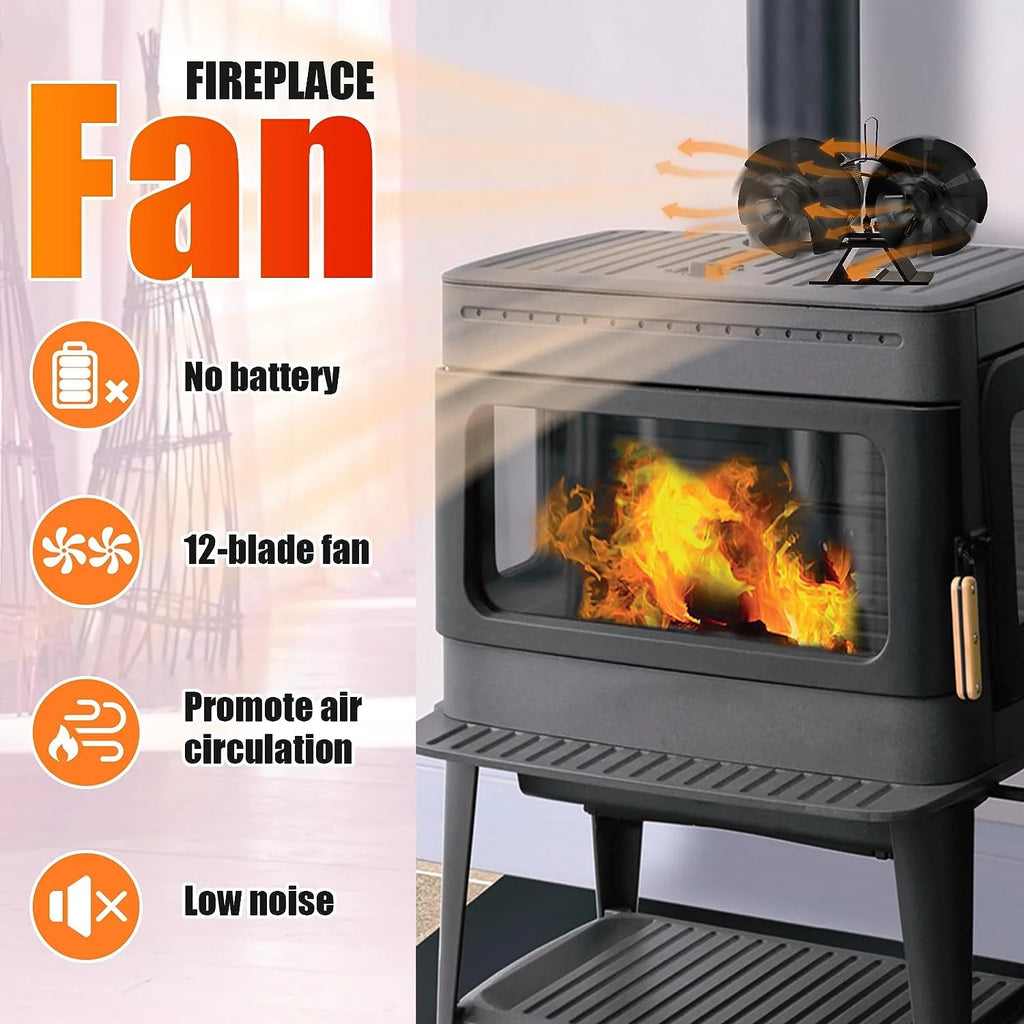 12 Blades Heat Powered Stove Fan with Bracket D333