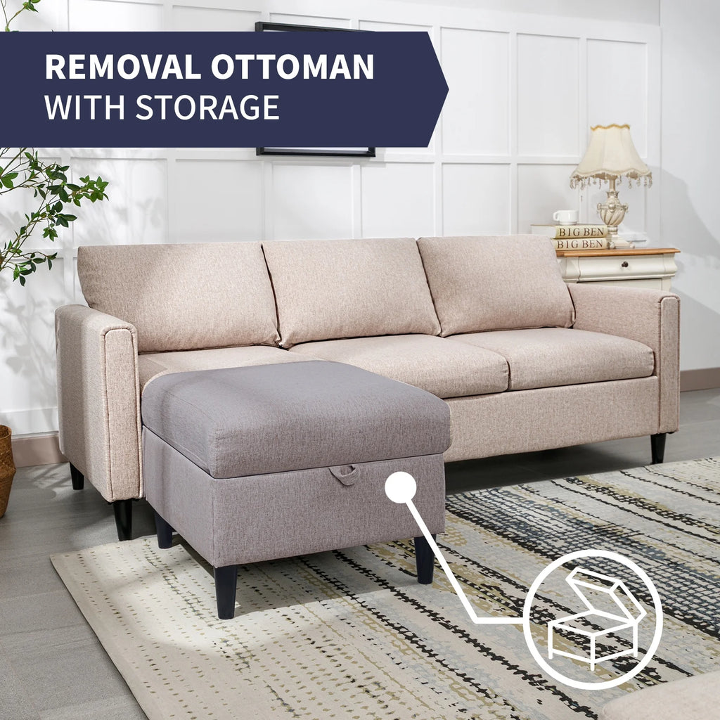 Beige L-Shape Convertible Sectional Sofa with Storage Ottoman I125364