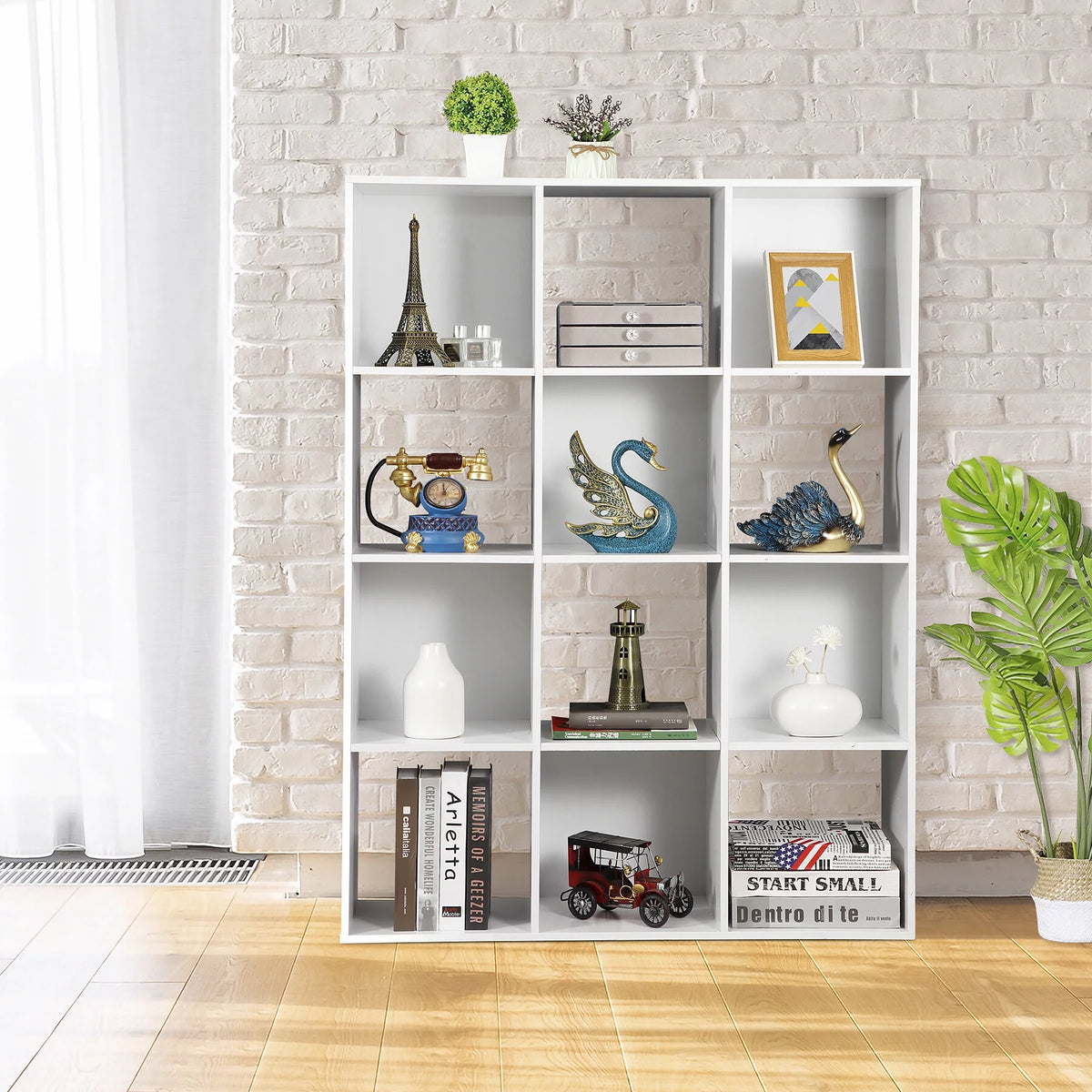 White 12 Cube Wood Storage Organizer A7033
