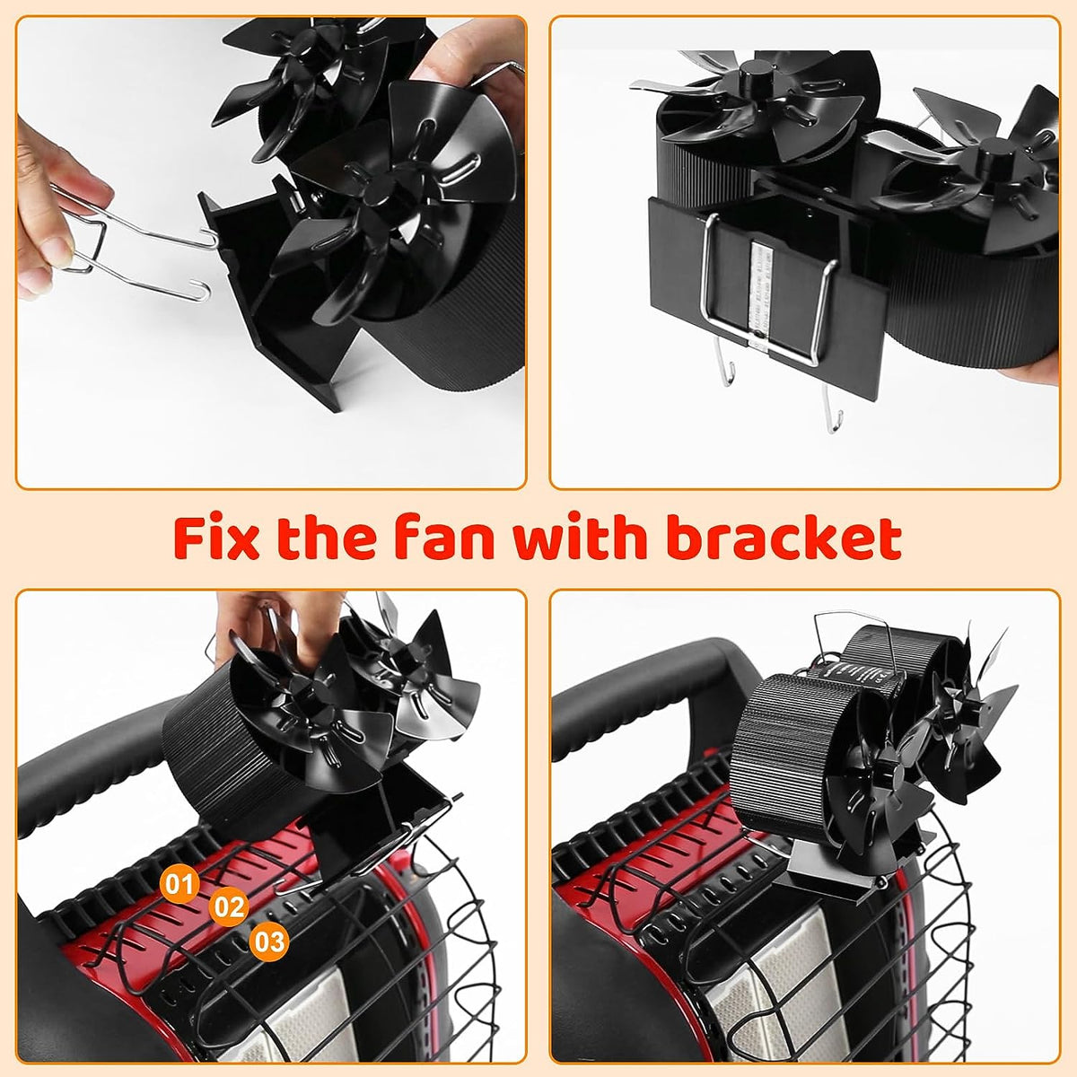 12 Blades Heat Powered Stove Fan with Bracket D333