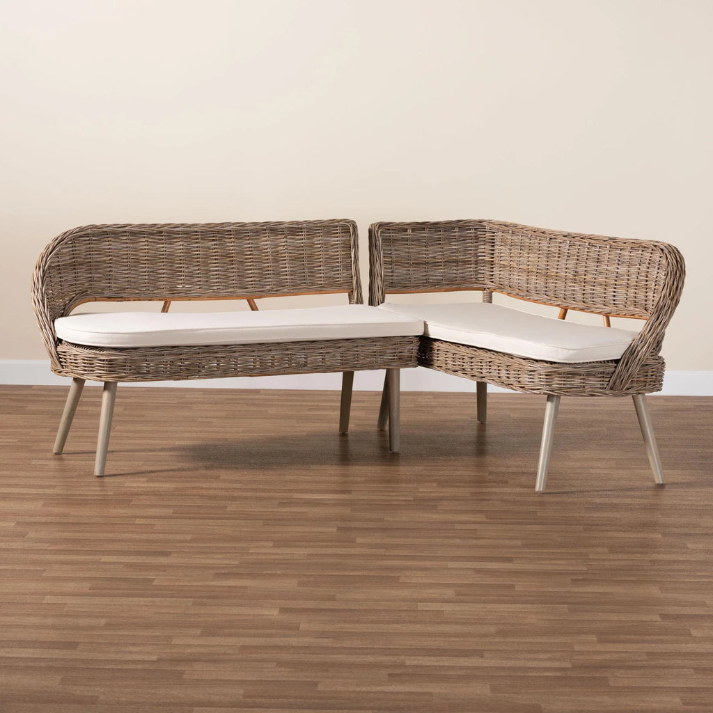 Greywashed Rattan Dining Nook Banquette Set V88085