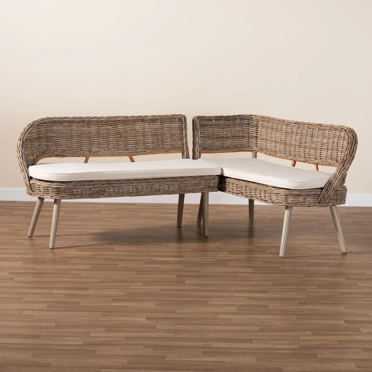 Greywashed Rattan Dining Nook Banquette Set V88085