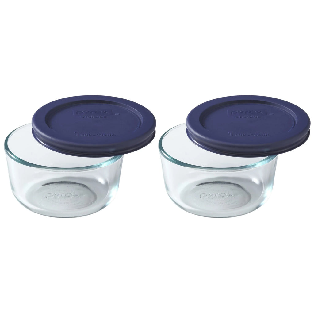 Clear 1-Cup Round Glass Food Storage Bowl with Blue Lid 2-Pack Z741