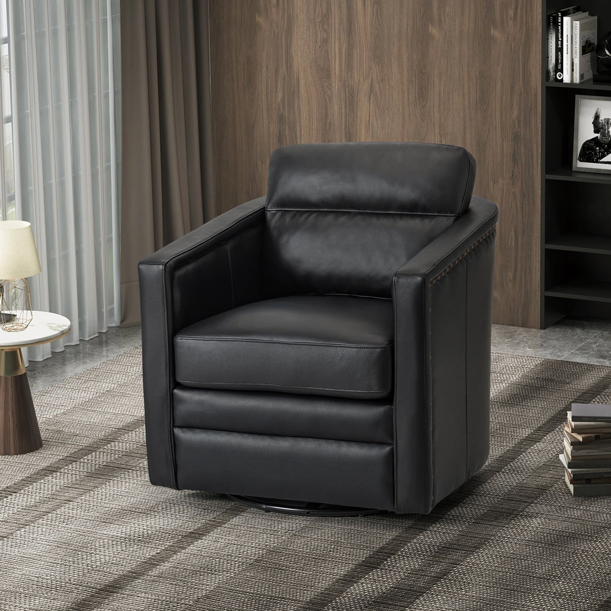 Genuine Leather Swivel Chair with Arms P301629
