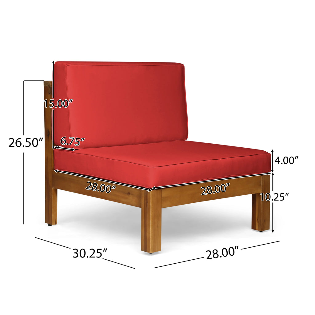 Red and Teak Acacia Wood Sofa and Coffee Table Set T755