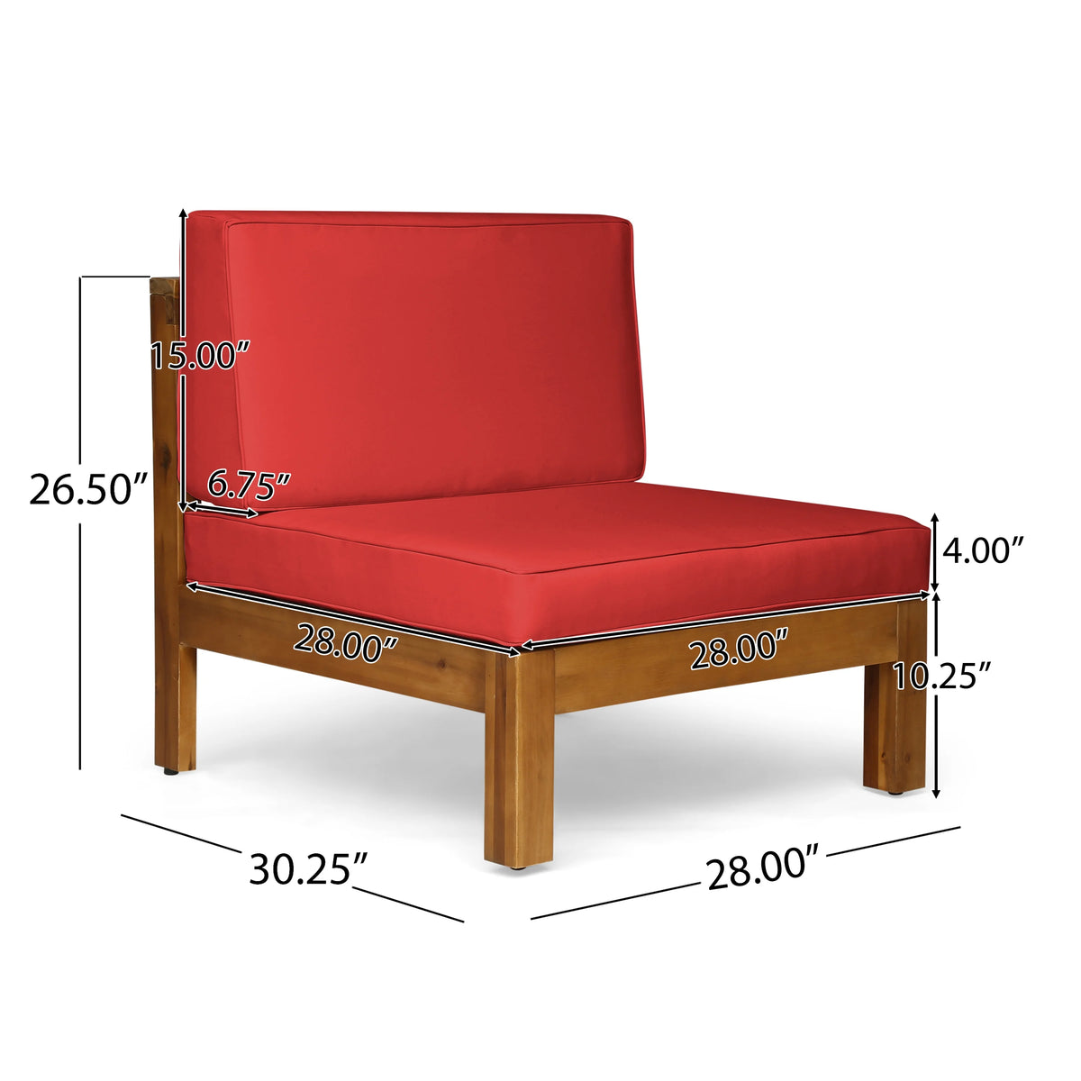 Red and Teak Acacia Wood Sofa and Coffee Table Set T755