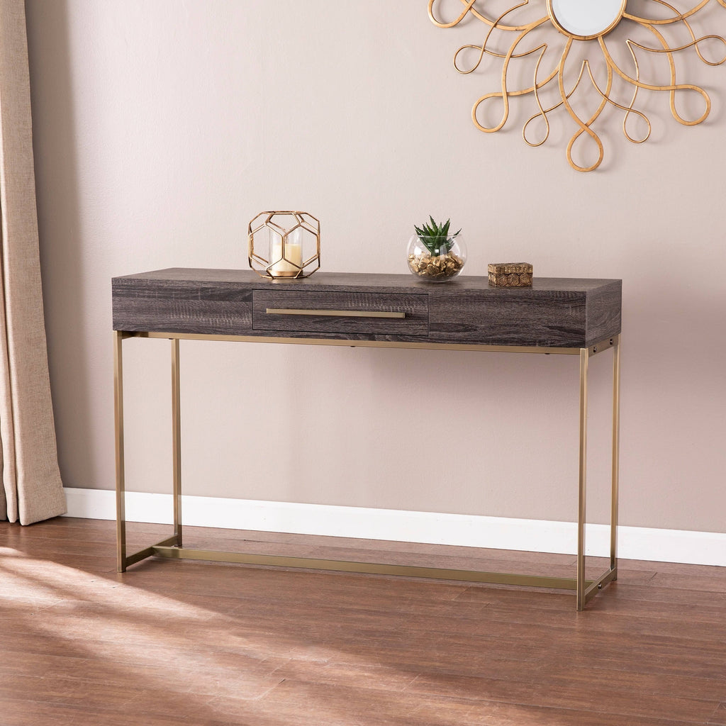 Black Oak Antique Brass Console Table with Storage G4446