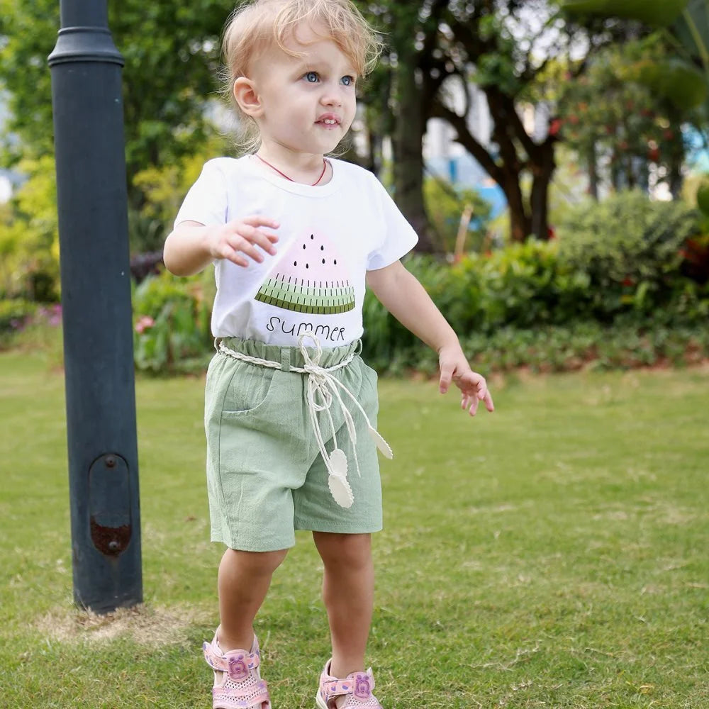 2pcs Set Linen Shorts Outfits with Belt D741597