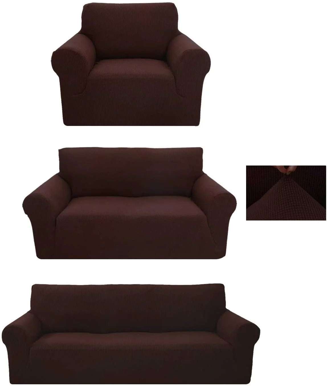 3-Piece Brushed Polyester Spandex SlipCover Set for Sofa Loveseat Couch Arm Chair I8639