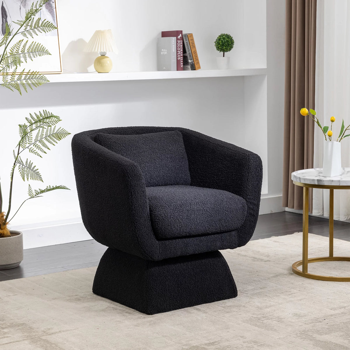 Boucle Swivel Accent Chair with Pillow D73257