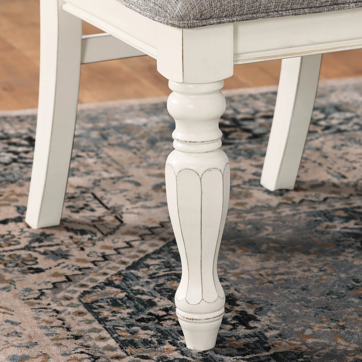 Antique White Solid Wood Upholstered Dining Chairs, Set of 2 L60768