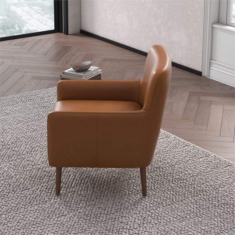 Tan Leather Tufted Accent Armchair Y17350