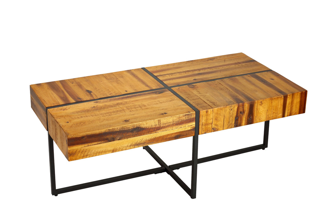 Solid Wood Coffee Table with Black Metal Frame S9935