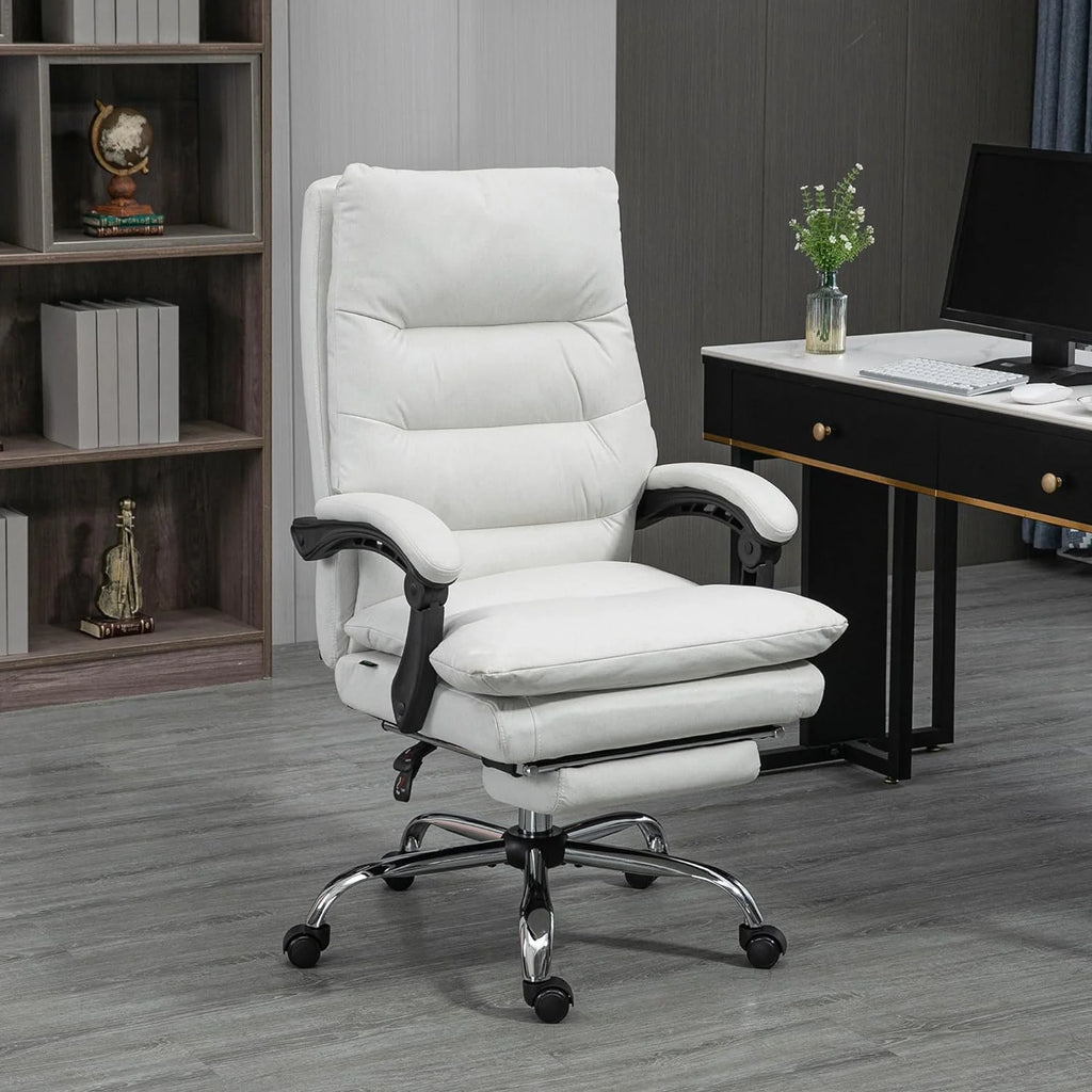 Cream White Microfibre Heated Reclining Massage Office Chair with Footrest P4835