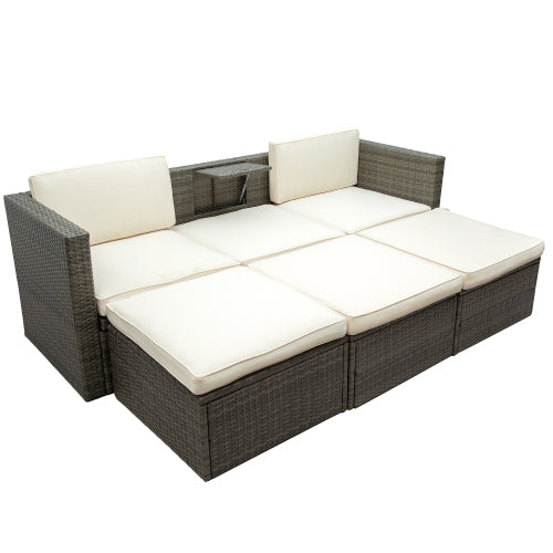 5-Piece Patio Wicker Sofa with Ottomans and Lift Top Coffee Table X7341