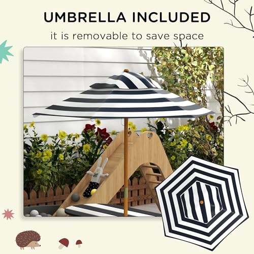 Wooden Kids Table and Benches Set with Umbrella J565713