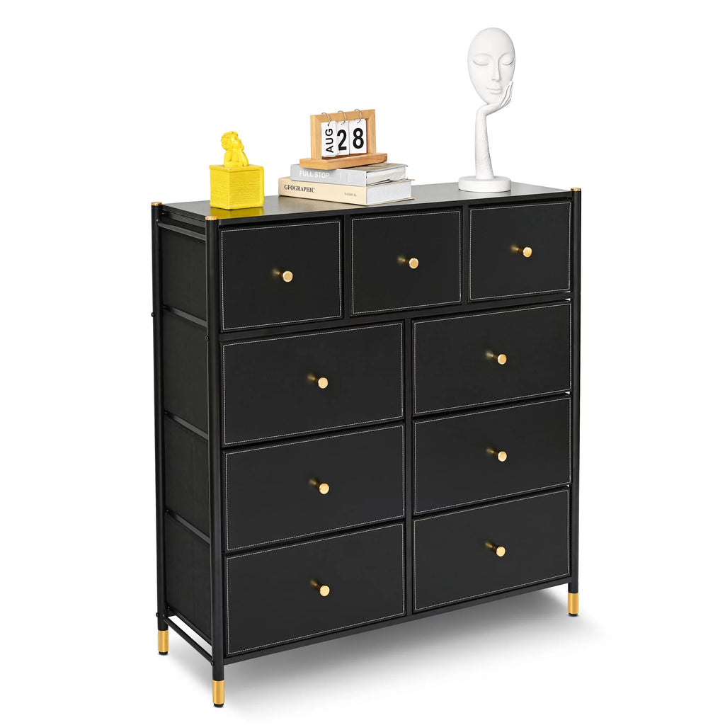 Black 9 Drawer Fabric Dresser I59320