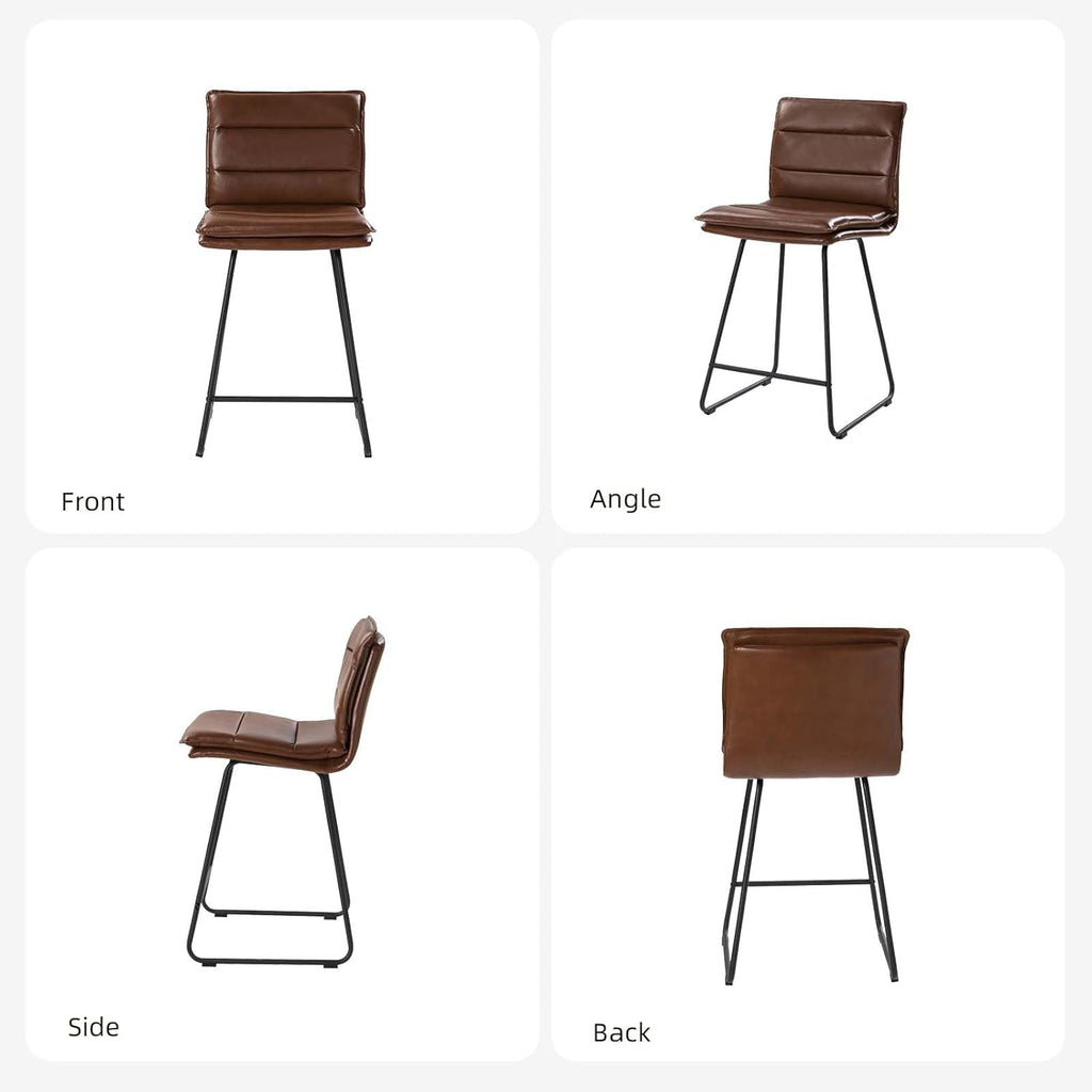 Faux Leather Bar Stools Set Of 4 With Metal Base & Footrest, Armless Bar Chairs Q28818