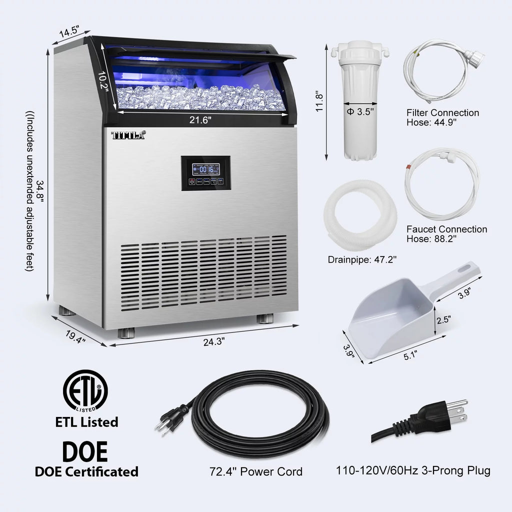 Commercial Ice Maker 200lbs/24H Stainless Steel Under Counter with 55lbs Ice Storage X22607