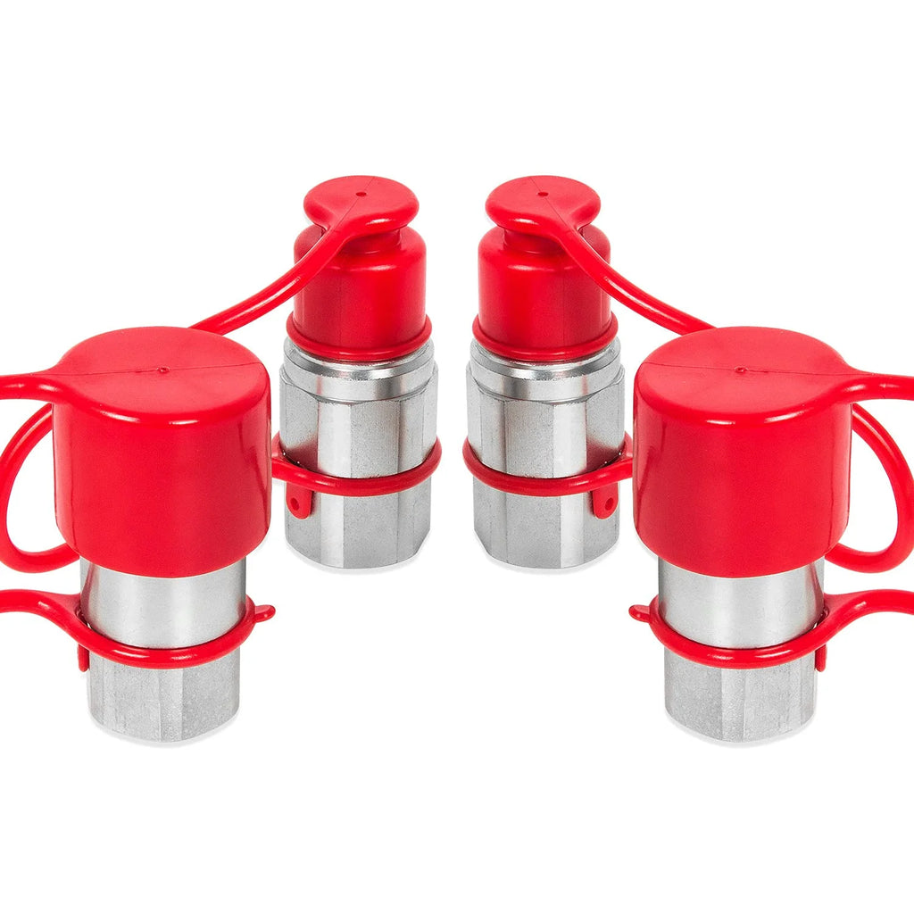 1/2" NPT Flat Face Hydraulic Quick Connect Couplers Set with Dust Caps B83664