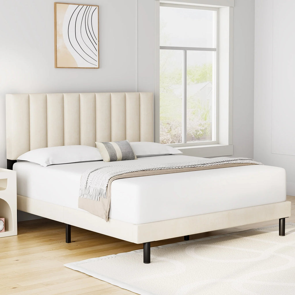 Queen Upholstered Platform Bed Frame with Headboard H65261