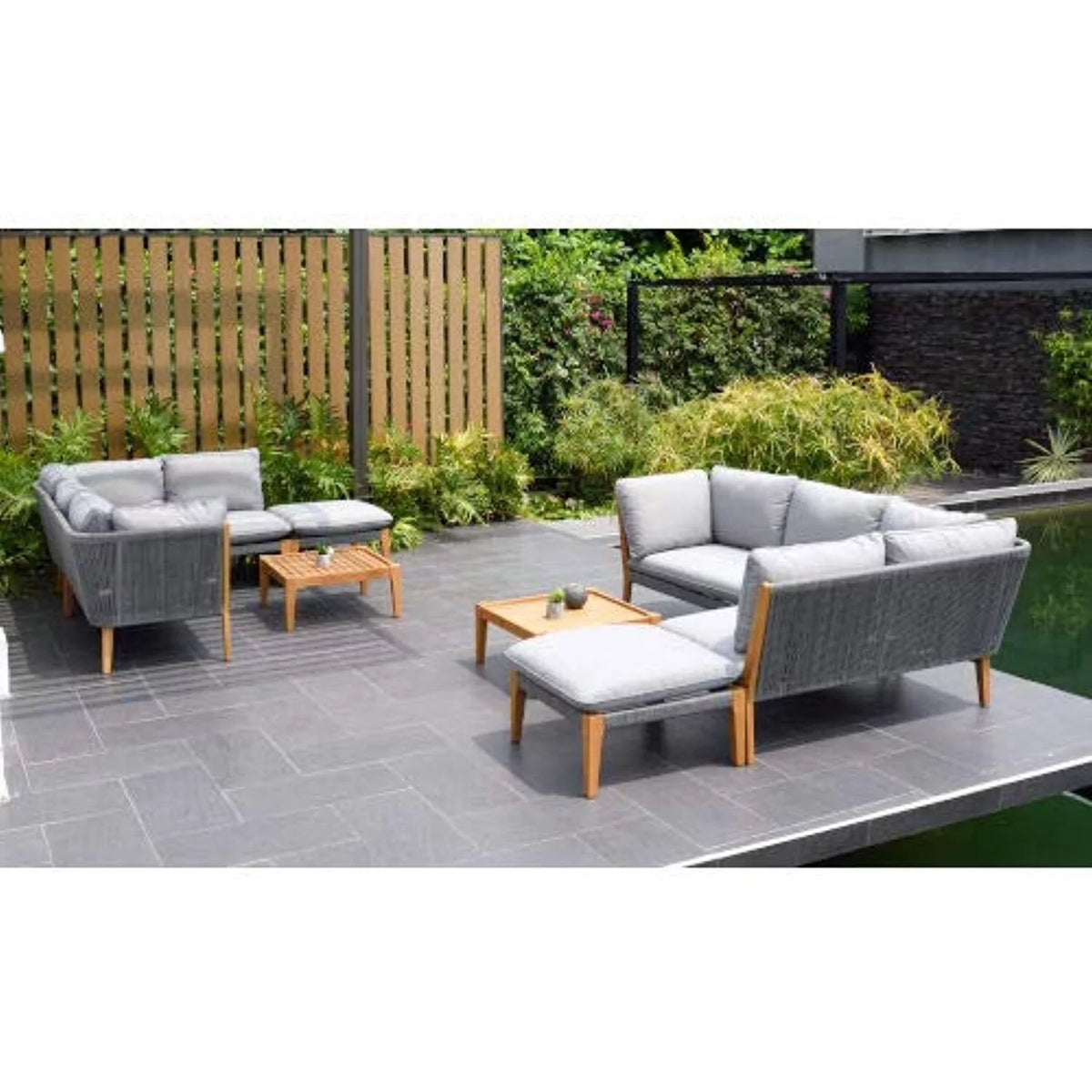 8pc Teak Finish Patio Seating Set with Cushions G65987