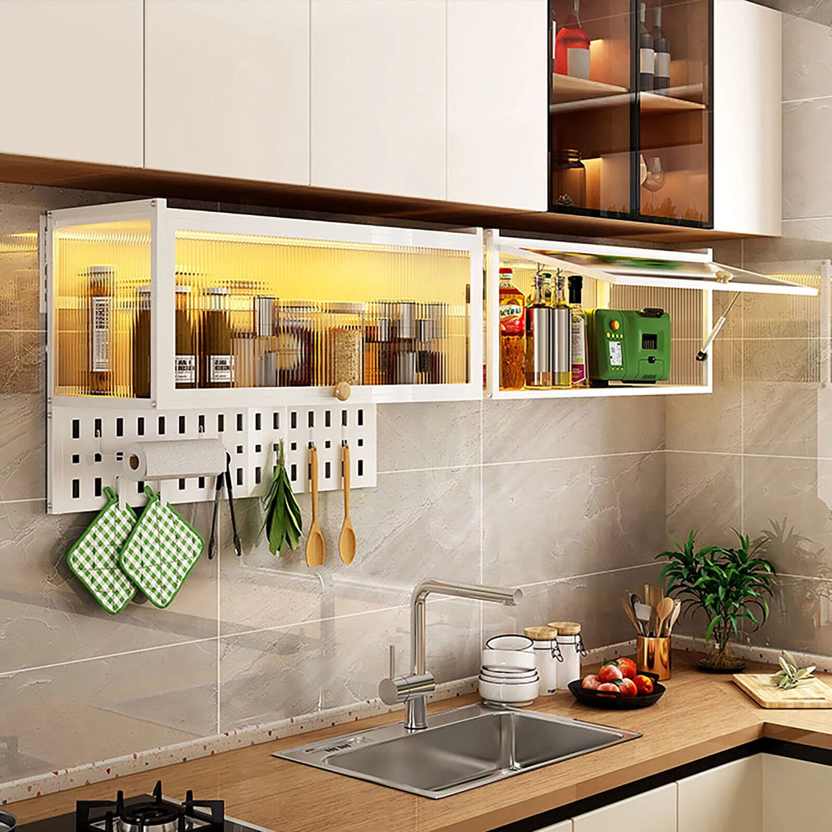 Wall-Mounted Cabinet with Storage Shelf White Translucent F6989