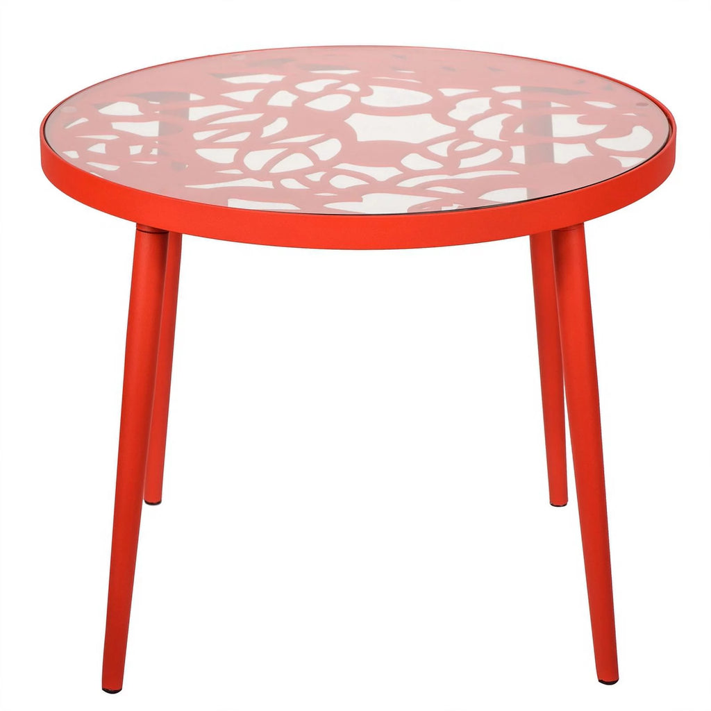 Red Glass Top Aluminum Base End Table Set of 2 B754
