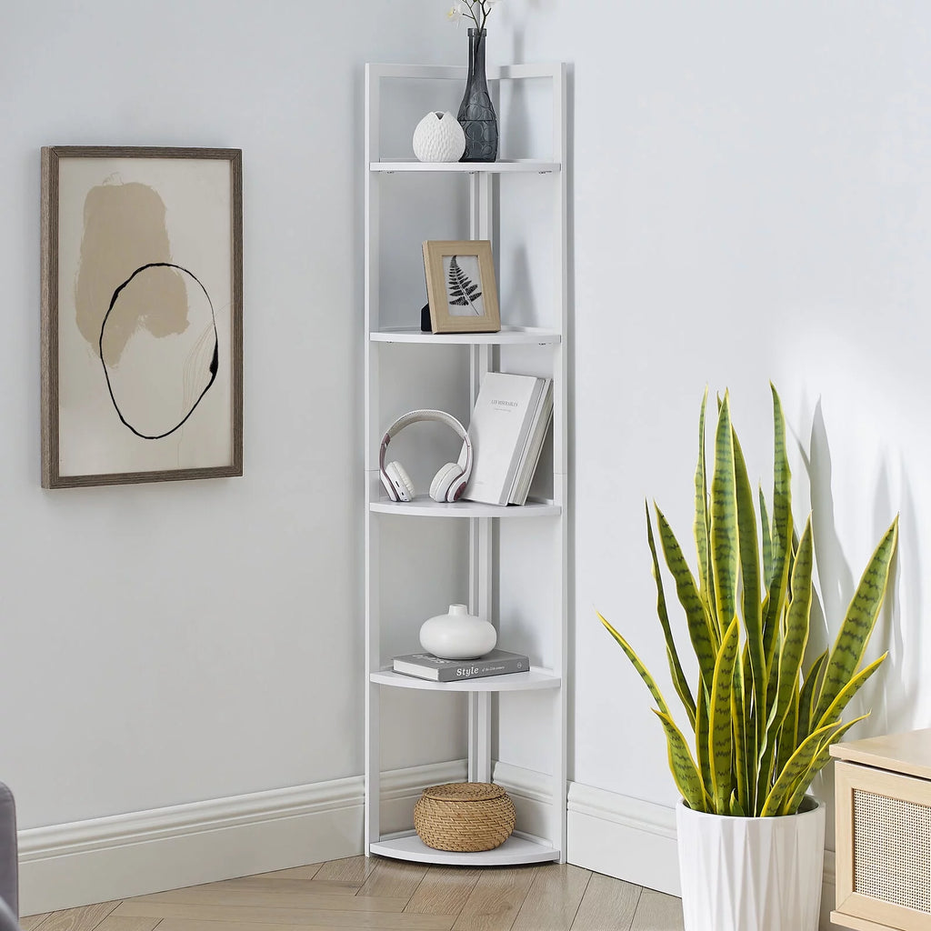 5 Tier White Corner Bookcase Shelf Q464697