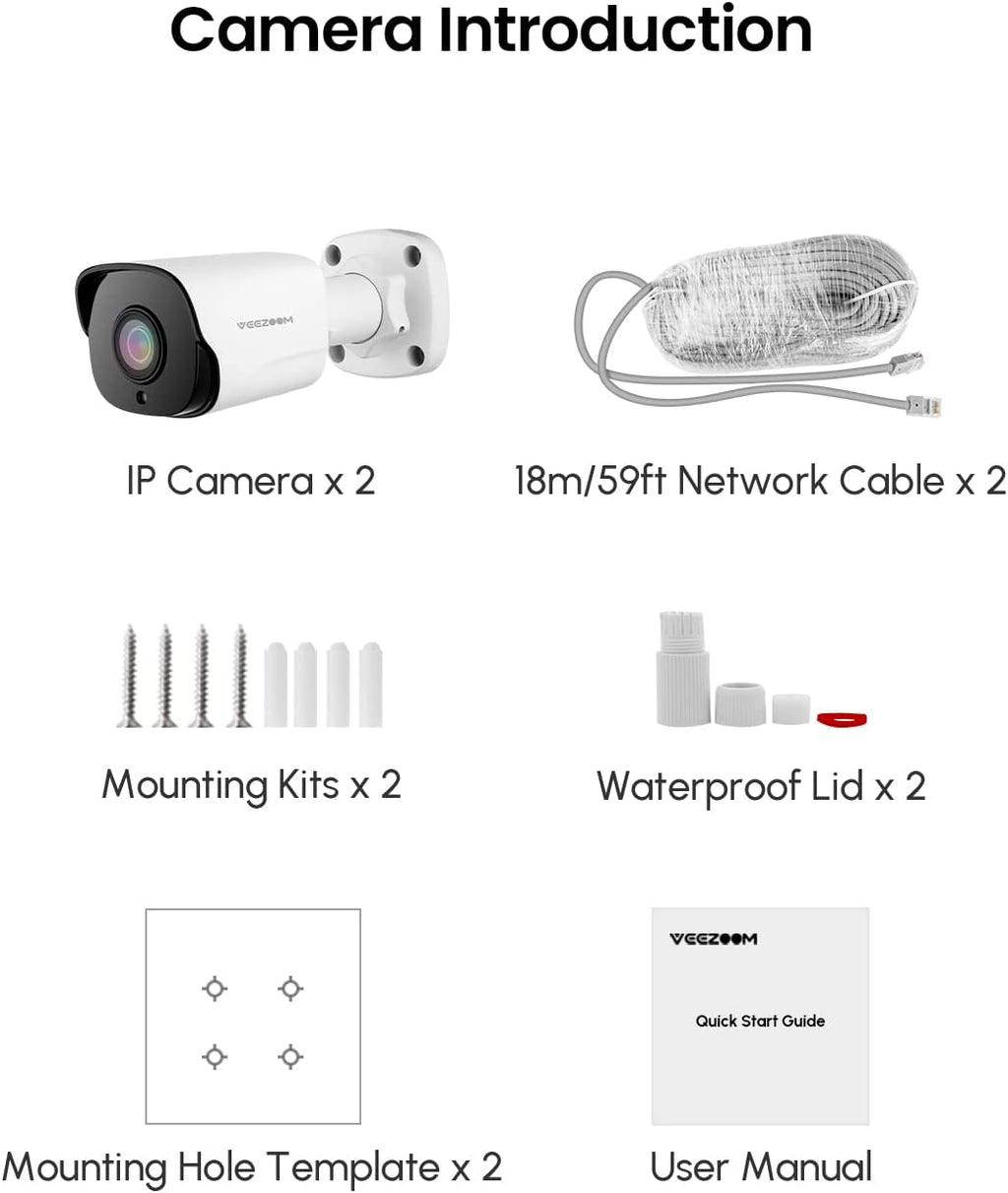 5MP PoE Security Camera (Pack of 2) with 59ft Ethernet Cables N341201