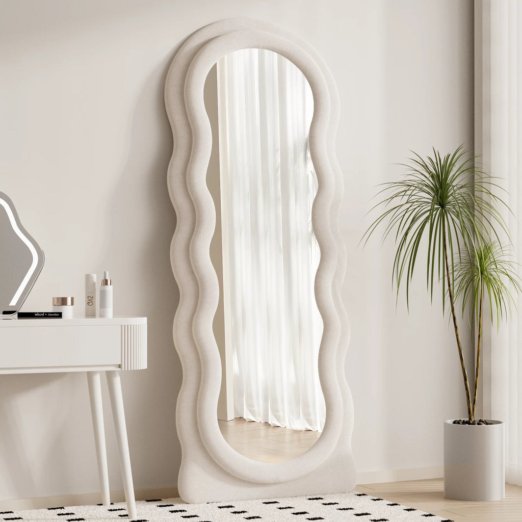 63"x24" Wavy Full Length Mirror with Stand White X943764