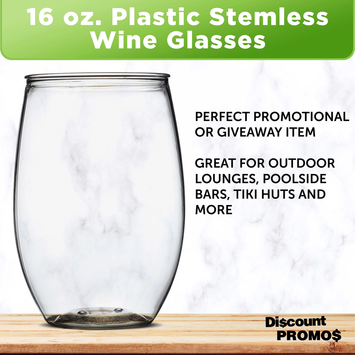 Clear 16 oz Set of 10 BPA Free Plastic Stemless Wine Glasses B765