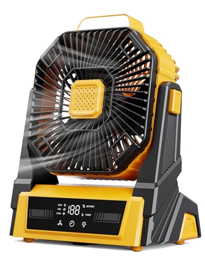 Portable Camping Fan with Lights, 20000mAh Rechargeable Battery, 3 Speeds, Black W8114